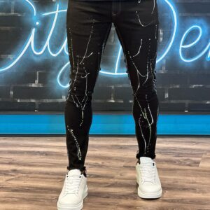 Calça Sarja Masculina Super Skinny Preta Respingo